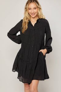 Black Tiered Linen Dress