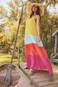 Rainbow Rays Bright Colorblock Maxi Dress