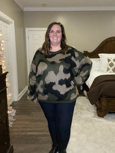 Camo Balloon Sleeve Sweater