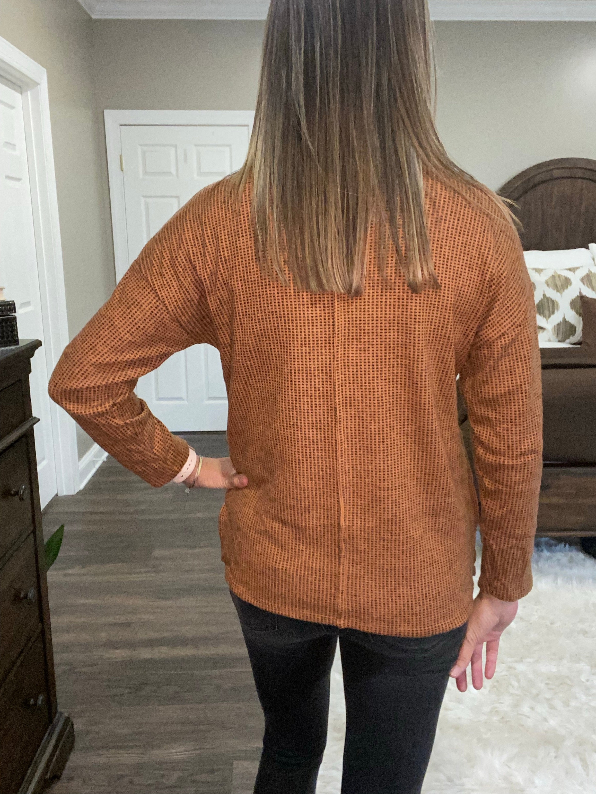 Rust and Black cow neck top