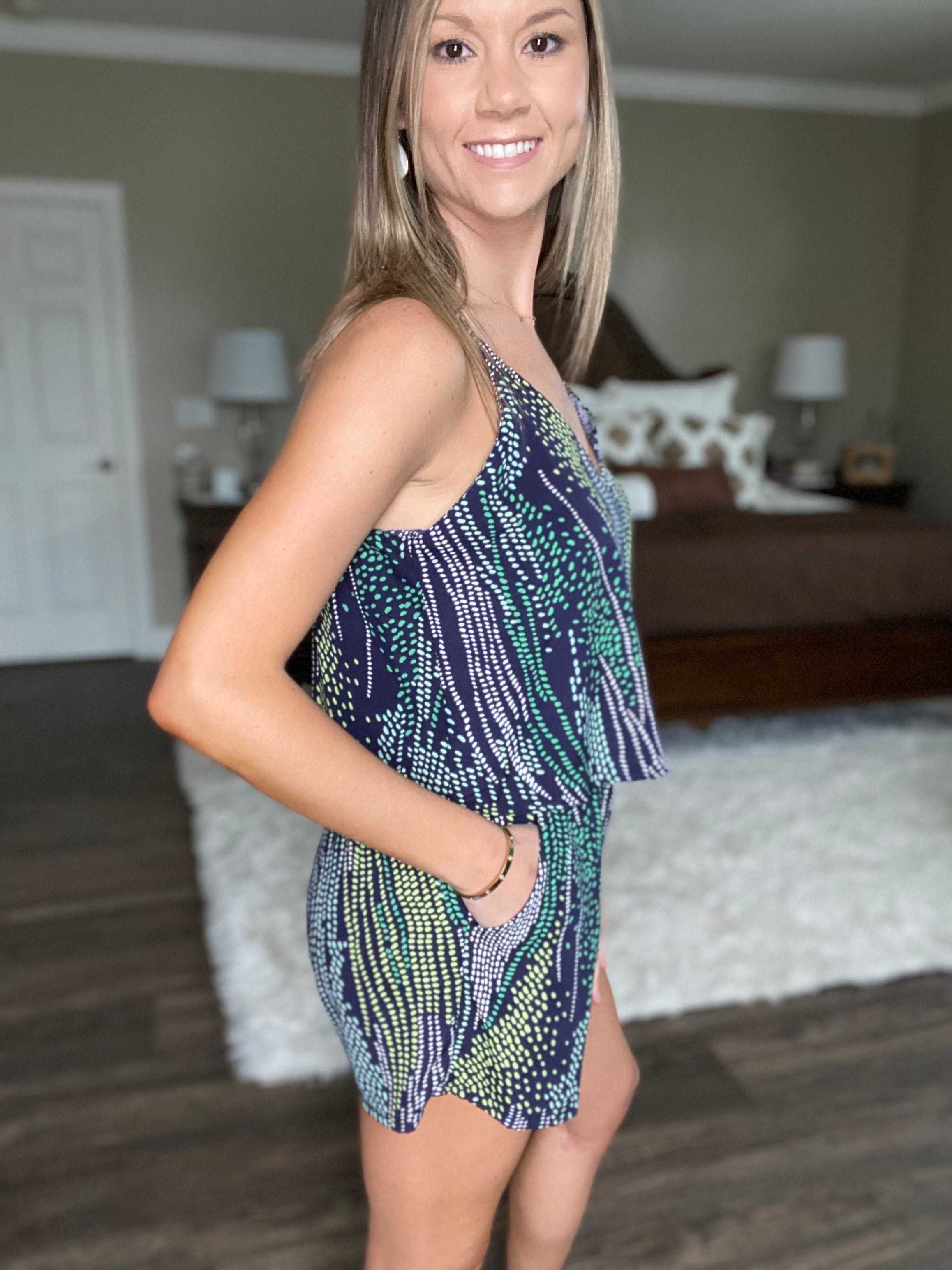 Green and Blue Drizzy Romper