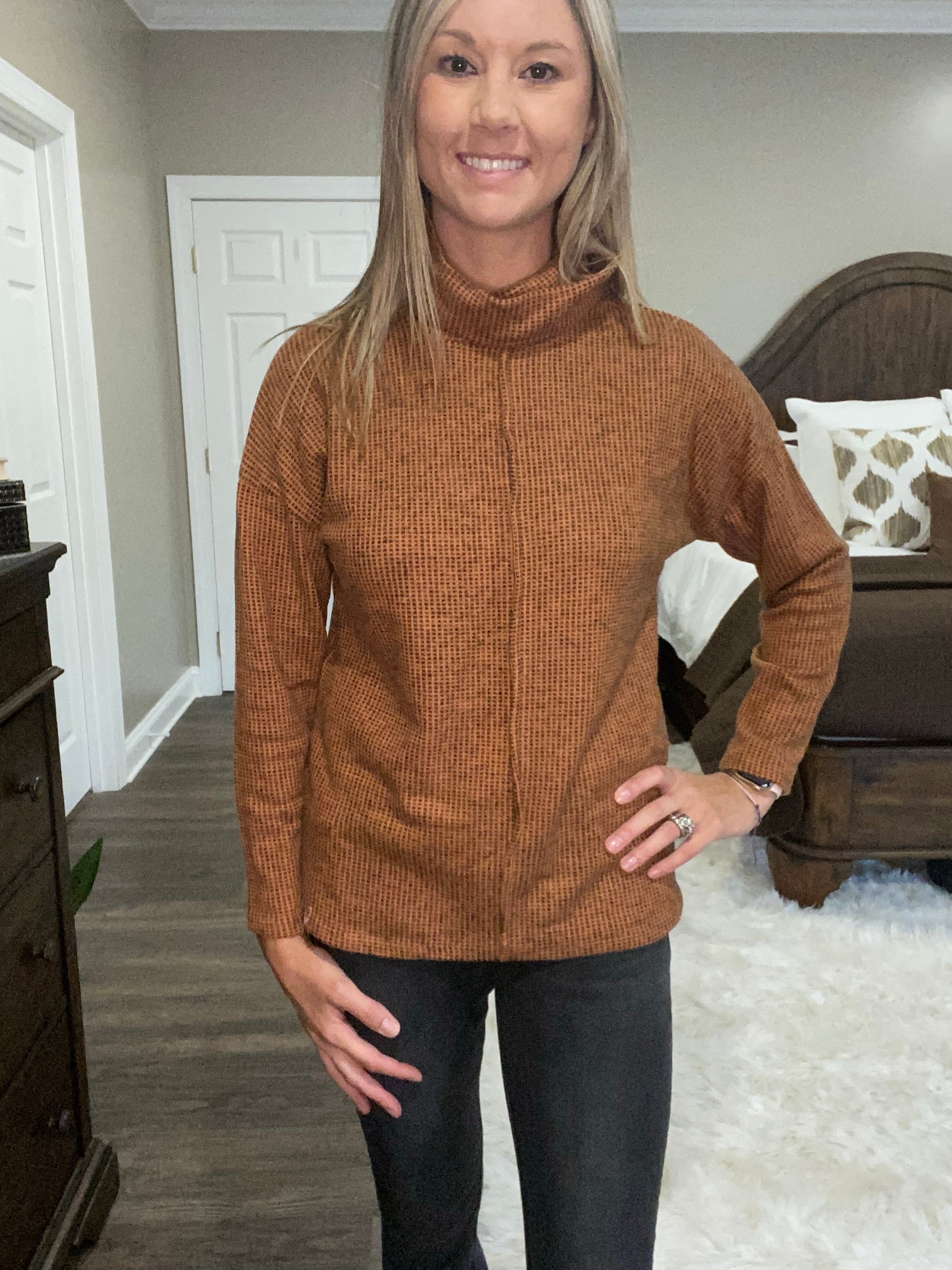 Rust and Black cow neck top