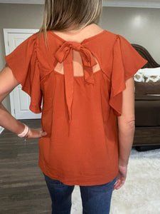 Burnt Orange Ruffle Sleeve